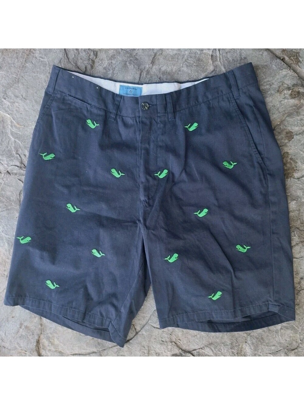 Castaway Nantucket Men's Shorts 36 Navy Green Whale Embroidered 10" Inseam